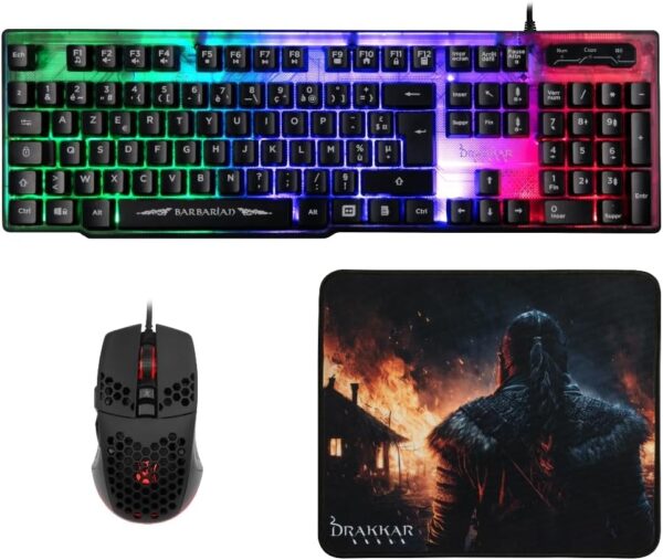 Pack 3 en 1 Barbarian KONIX KX Drakkar Clavier + Souris + Tapis de Souris