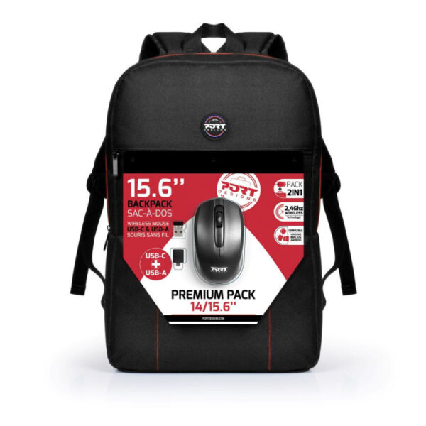 Sac À Dos PORT DESIGNS+ Souris Sans Fil 2.4 Ghz USB-C & USB-A 14/15.6 Pouces Noir