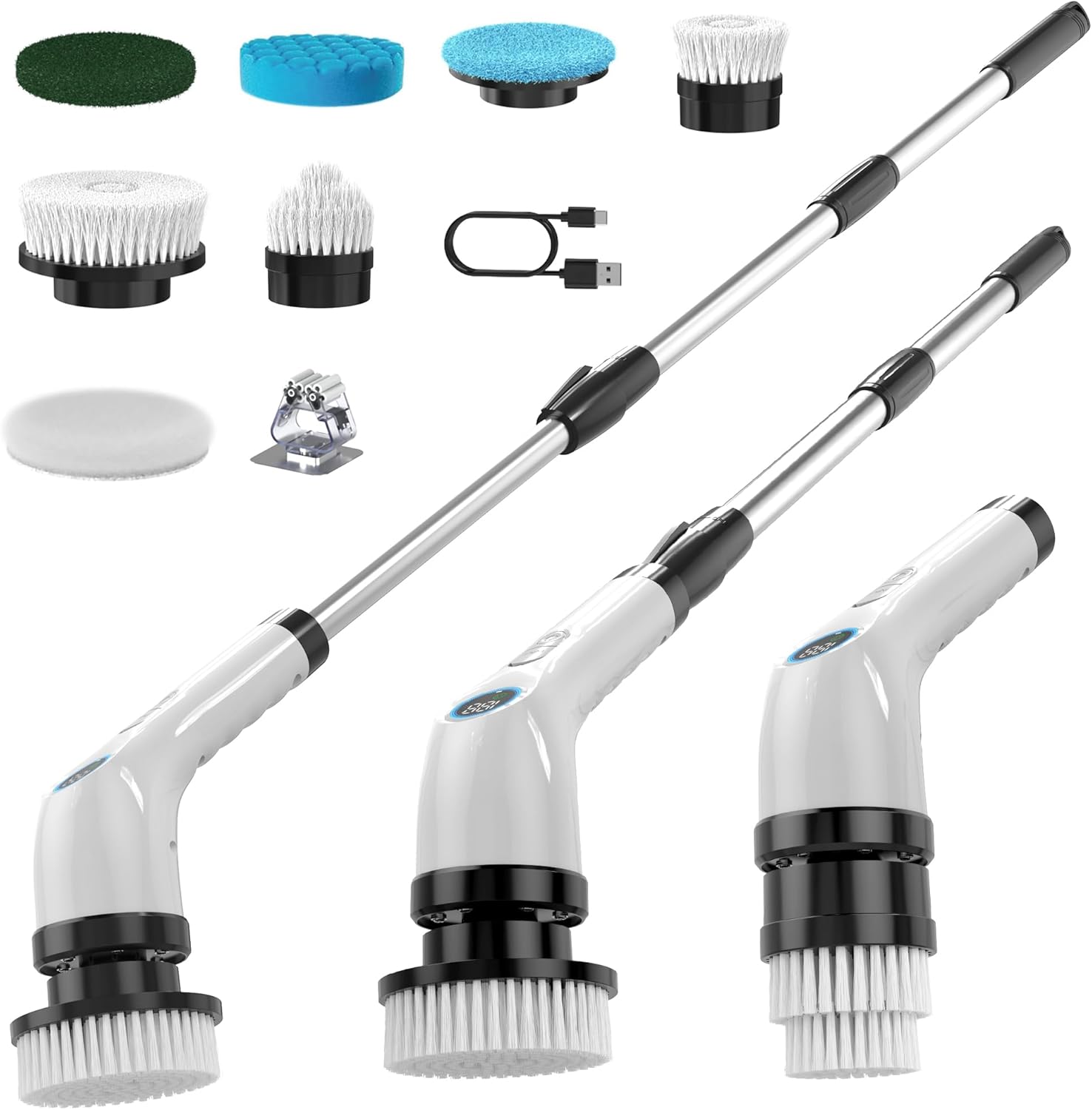 Brosse De Nettoyage Électrique Avec Manche Extensible Réglable