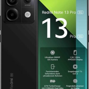 Smartphone XIAOMI Redmi Note 13 Pro 16,9 cm (6.67") Double SIM 5G - 256 / 8 Go - 5100 mAh - Noir