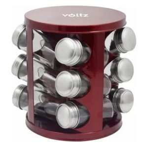 Étagère À Épices En Acier Inoxydable VOLTZ OV51217A12 - 12 Pots - Support En Métal Inox - Rouge Métallisé