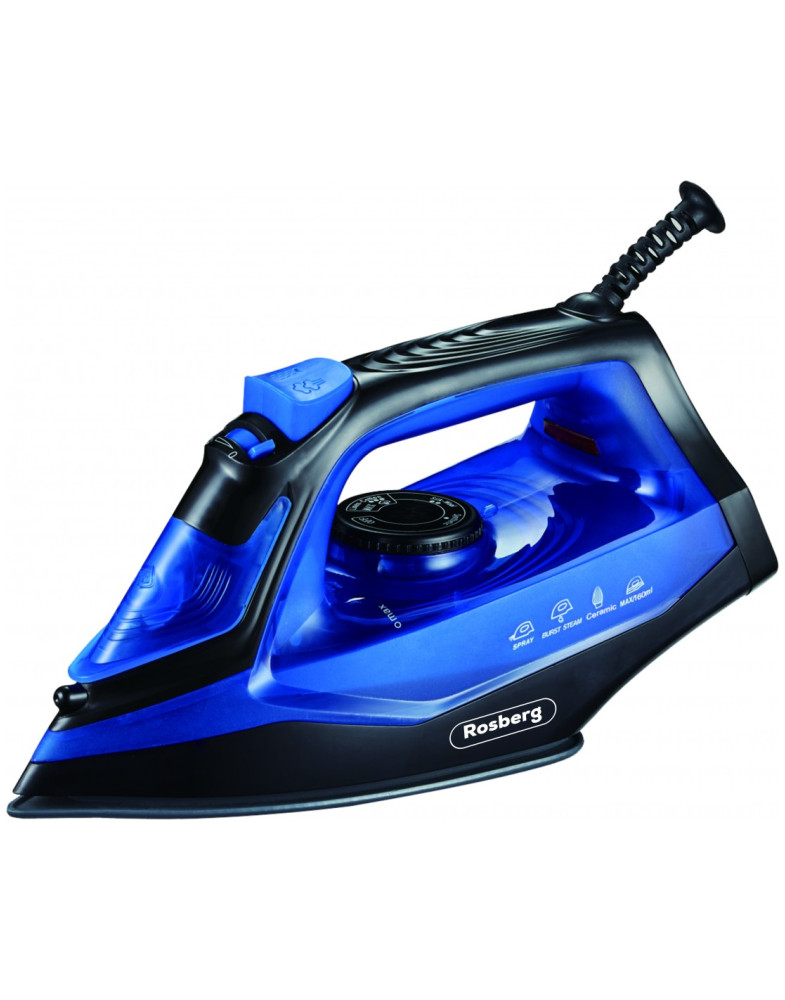 Fer À Repasser ROSBERG R51050G, 2200W, Réservoir De 160 ML. Plaque En Céramique - Bleue / Noirs