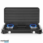 Cuisinière À Gaz Double Avec Couvercle ROSBERG R51454D2 - 2 X 2,2 KWH - 30 Mbar - Acier Carbone Noir
