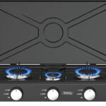 Cuisinière À Gaz Triple Avec Couvercle, ROSBERG R51454E3, 30Mbar, 2X2, 2Kwh, 1X1Kwh - Charbon Noir.