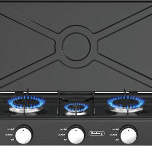 Cuisinière À Gaz Triple Avec Couvercle, ROSBERG R51454E3, 30Mbar, 2X2, 2Kwh, 1X1Kwh - Charbon Noir.