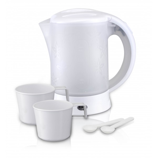 Bouilloire Électrique De Voyage Rosberg R51230U 600W - 0,6L - aVec Deux Tasses Et Deux Cuillères - Blanche.