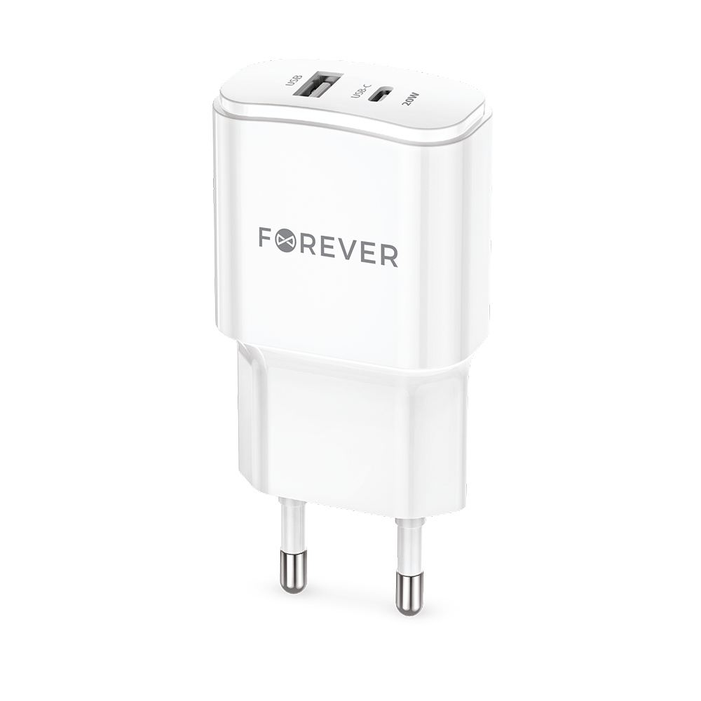 Chargeur FOREVER TC-01-20AC PD QC, 1 Port USB-C, 1 Port USB, 20W - Blanc