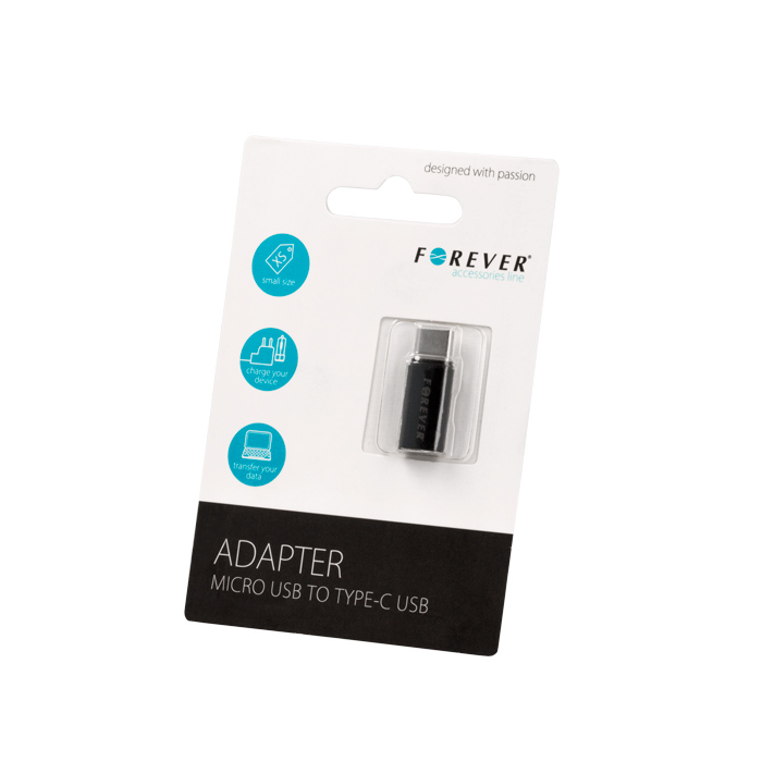Adaptateur Universel FOREVER micro USB Vers USB-C - Noir