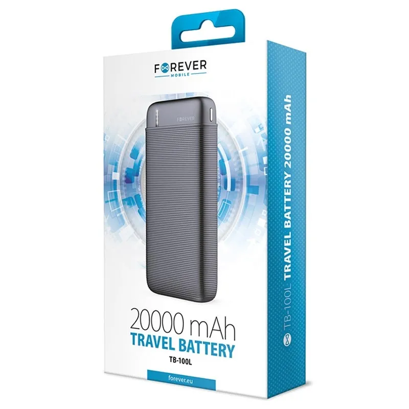 Batterie Externe Double, Power Bank USB FOREVER TB-100L - 20000mAh, 2 Ports USB - Noire