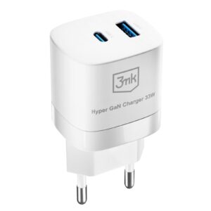 Chargeur Hyper Secteur Compact 3MK USB Et USB-C - 33W - Blanc