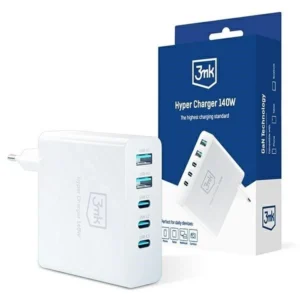 Hyper Chargeur 3MK 140W 3xUSB-C + 2xUSB-A GaN PD QC - Blanc