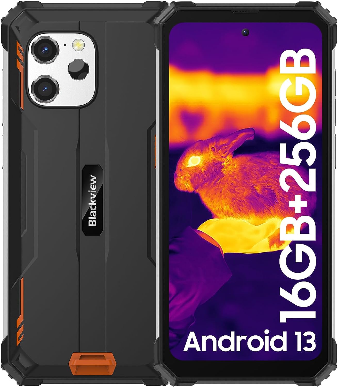 Smartphone BLACKVIEW BV8900 16,5 Cm (6.5") - Double Sim - Android 13, 4G - 8/256GB - 10000mAh - Noir / Orange