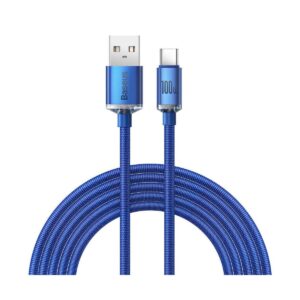 Câble BASEUS USB-C Vers USB-A 100W Série Crystal Shine Charge et Synchronisation 2M - Bleu