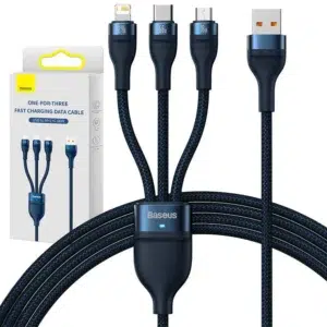Câbles BASEUS USB Vers Micro-USB + Lightning + Type-C 66W 1.2M - Bleu