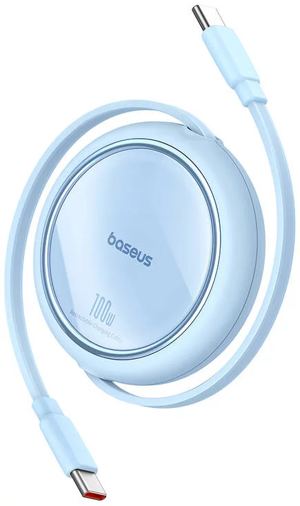 Câble De Données Et De Charge Rapide BASEUS Free2 Draw Mini 100W, Rétractable Et Bidirectionnel, De Type C Vers Type C, 1 M - Bleu