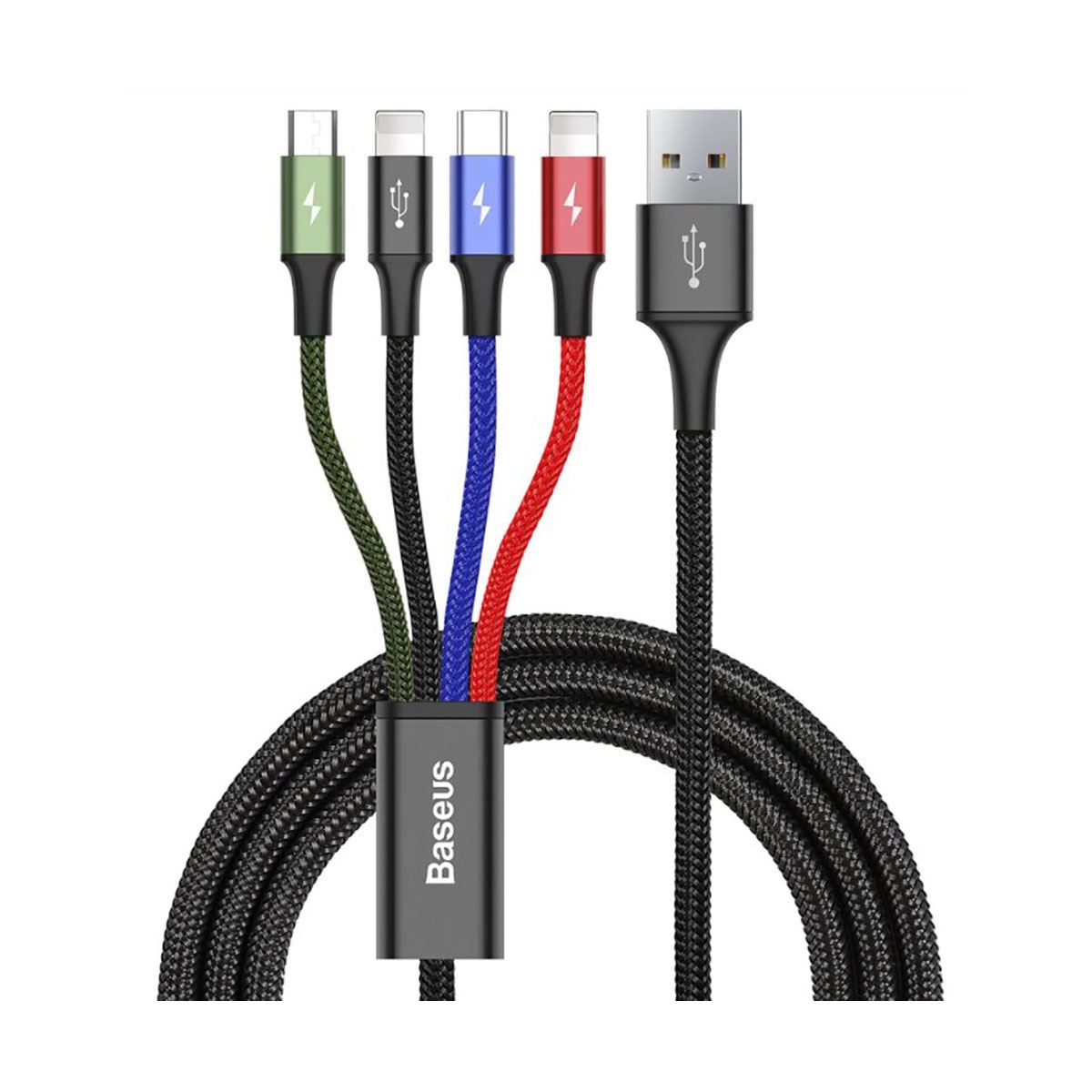 Câble BASEUS 4-En-1 USB-C x 2 Lightning x Micro-USB Vers USB-A, Fast Charge 3,5A - 1,2M Baseus - Noir
