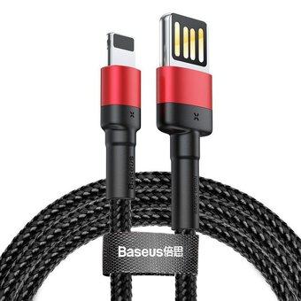 Câble BASEUS Cafule Réversible USB Lightning 2.4A, 1M - Noir / Rouge