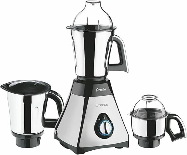 Mixeur-Broyeur PREETHI Steel 3 Pots, 550 Watts - Argent