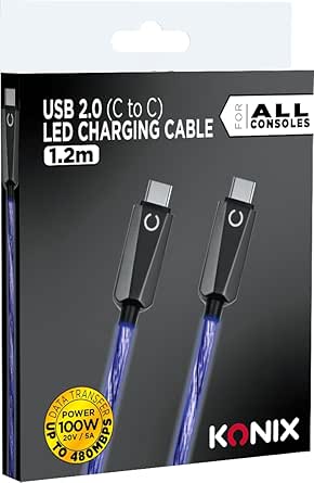 Câble KONIX LED USB 2.0 C Vers USB-C 1.2M - Bleu