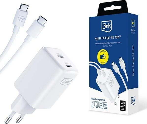 Chargeur 3MK Hyper 45W Avec Câble USB-C Vers USB-C