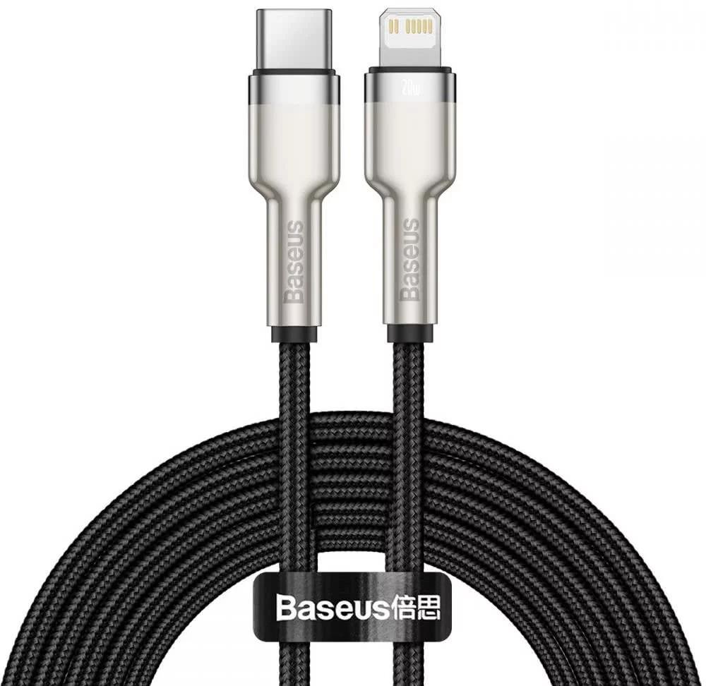 Câble De Données Métallique 20W BASEUS Cafule Series Type-C Vers Lightning PD 2M - Noir